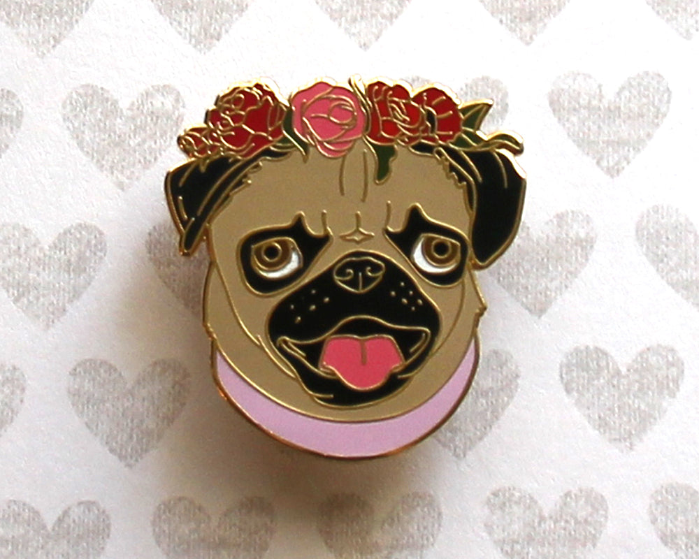 Flower Crown Pug Dog Enamel Pin