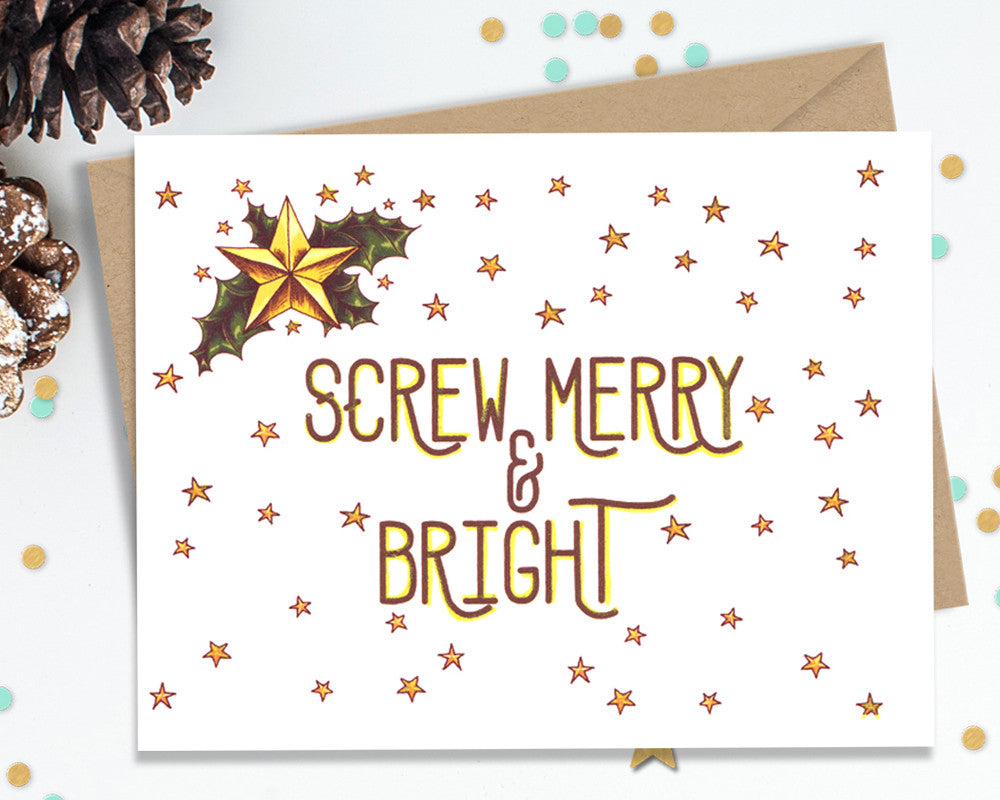 Screw Merry and Bright - Funny Christmas Cards
