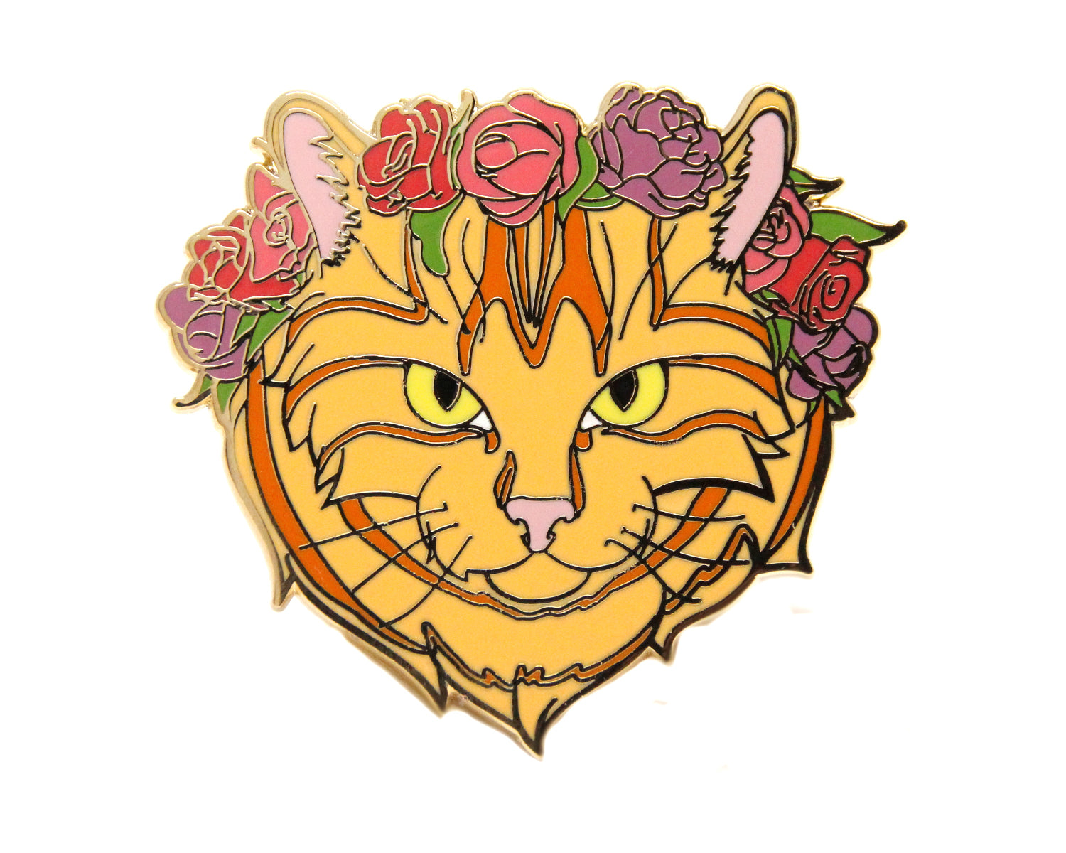 Orange Tabby Cat Flower Crown Enamel Pin
