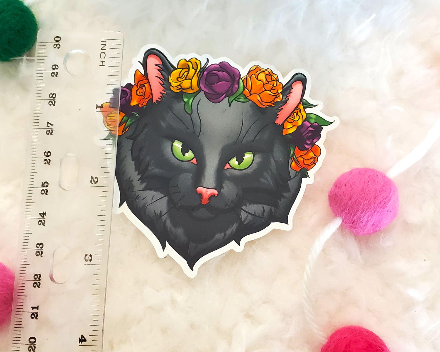 Long Haired Cat Vinyl Sticker - Black