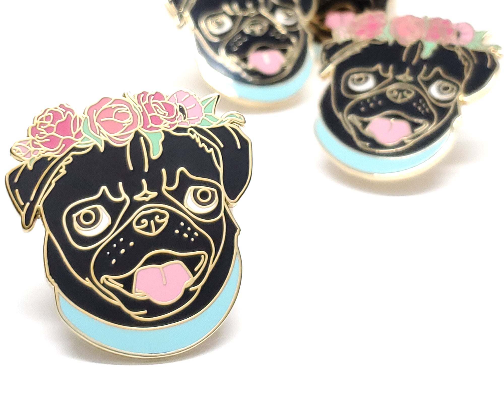 Flower Crown Pug Dog Enamel Pin