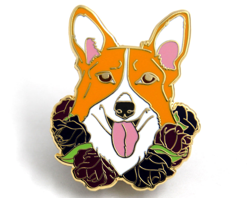 Corgi Flower Collar Enamel Pin