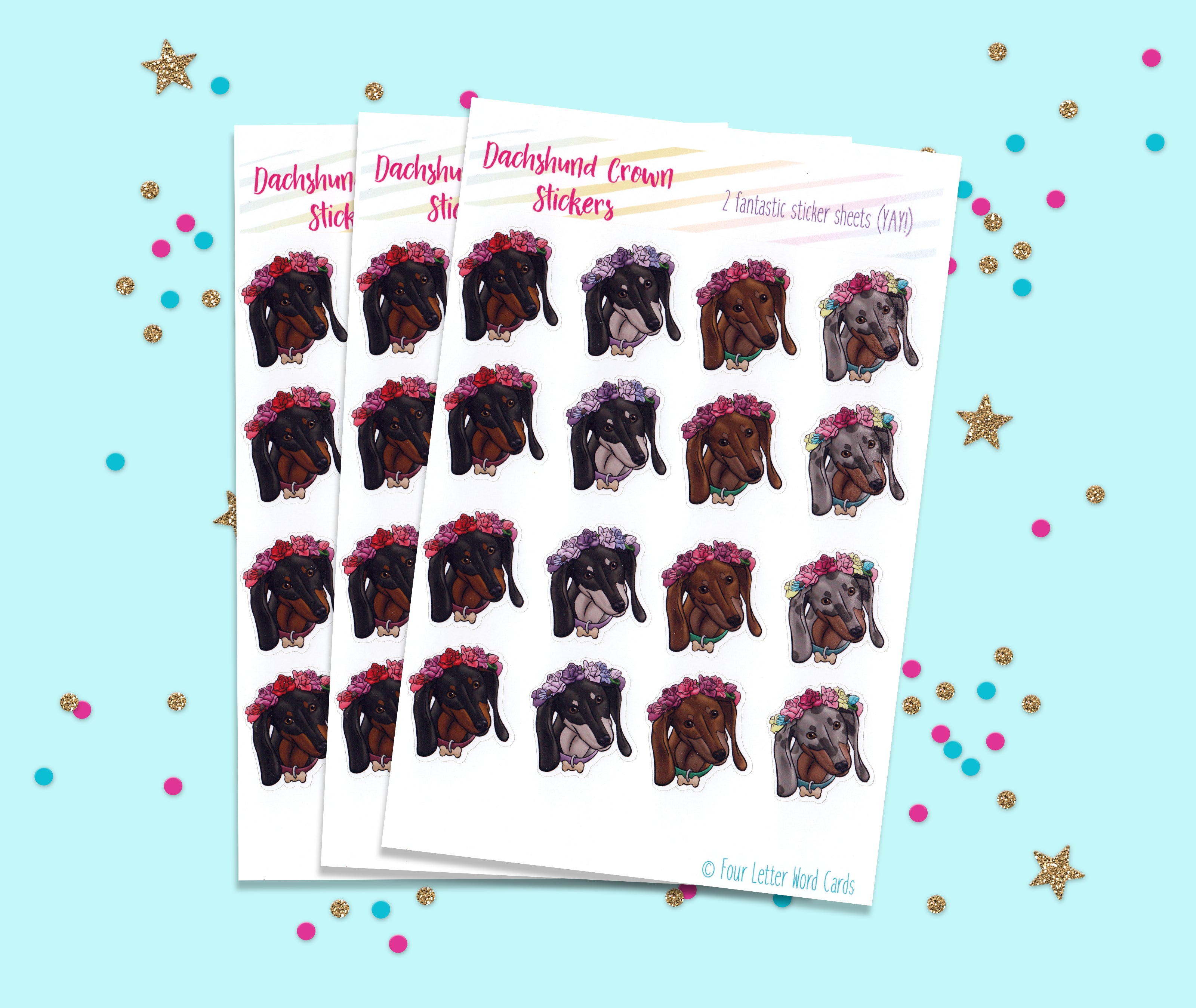 Dachshund Flower Crown Stickers