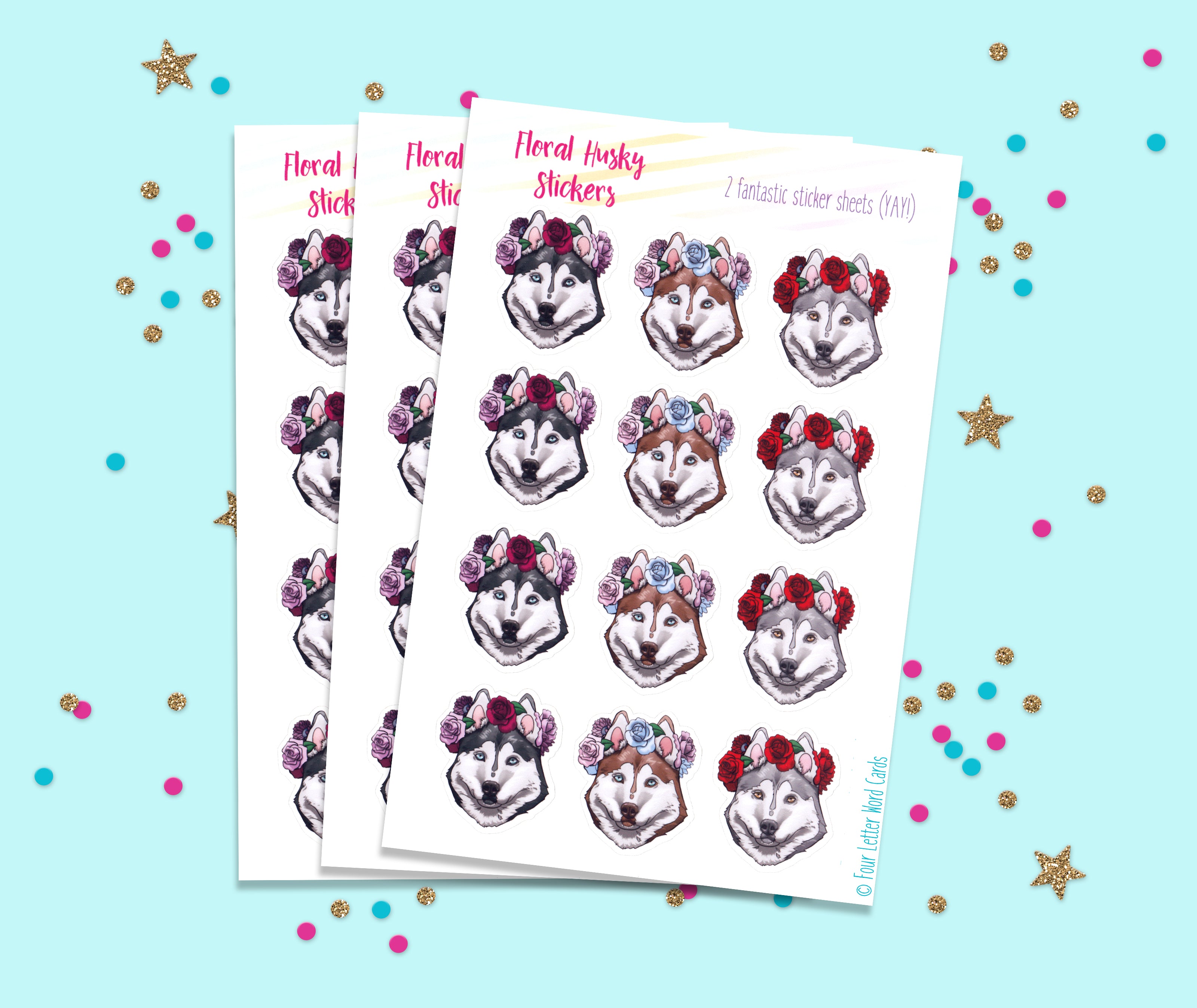 Husky Flower Crown Stickers