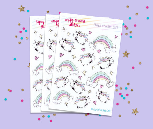 Happy Unicorns and rainbows stickers