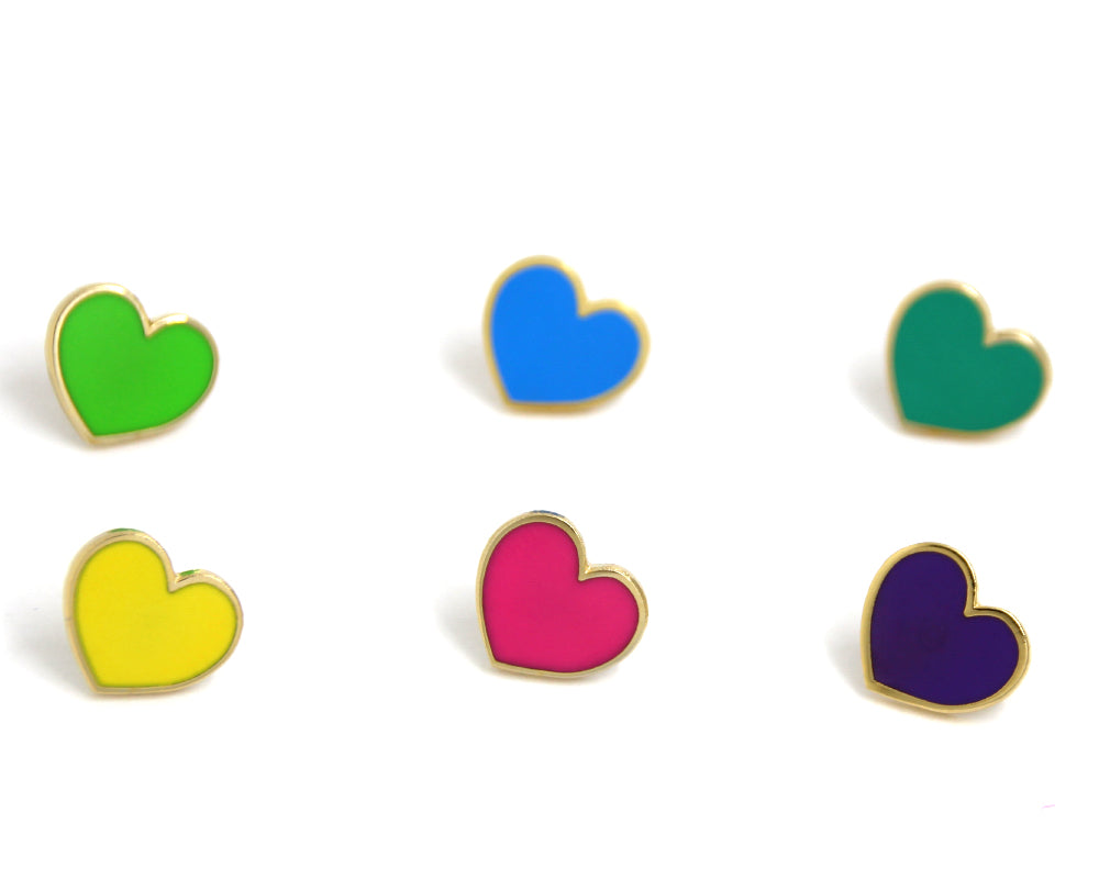 Bright Neon Heart Enamel Pins 6 Pack