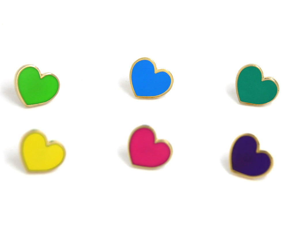 Bright Neon Heart Enamel Pins 6 Pack