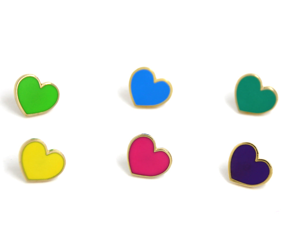 Bright Neon Heart Enamel Pins 6 Pack