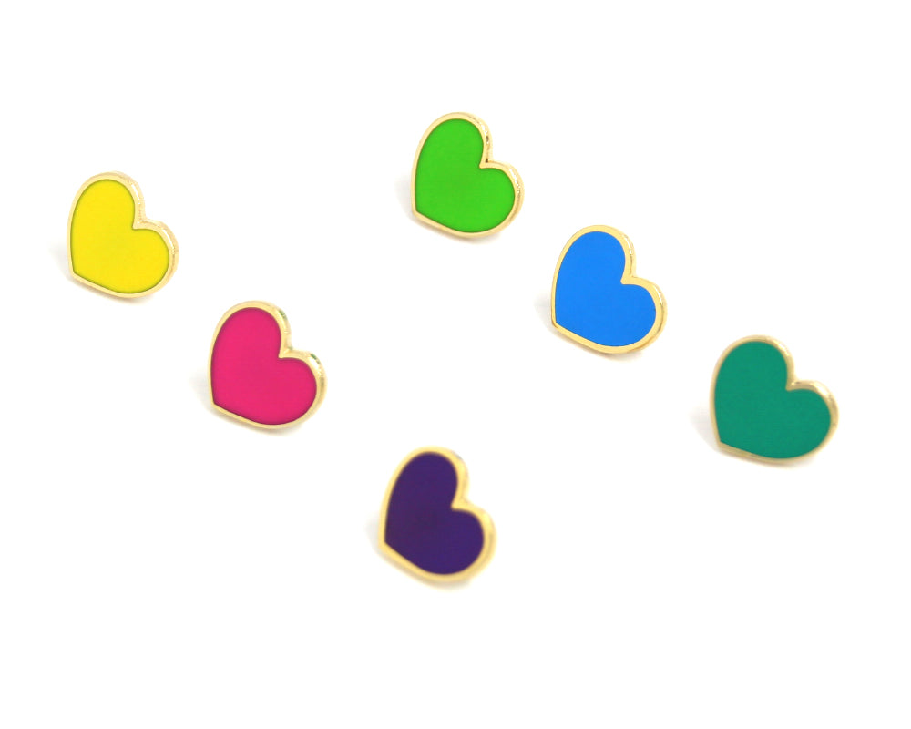 Bright Neon Heart Enamel Pins 6 Pack