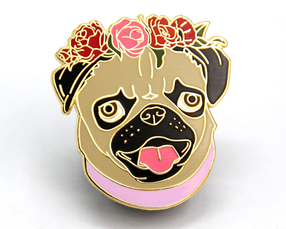 Flower Crown Pug Dog Enamel Pin