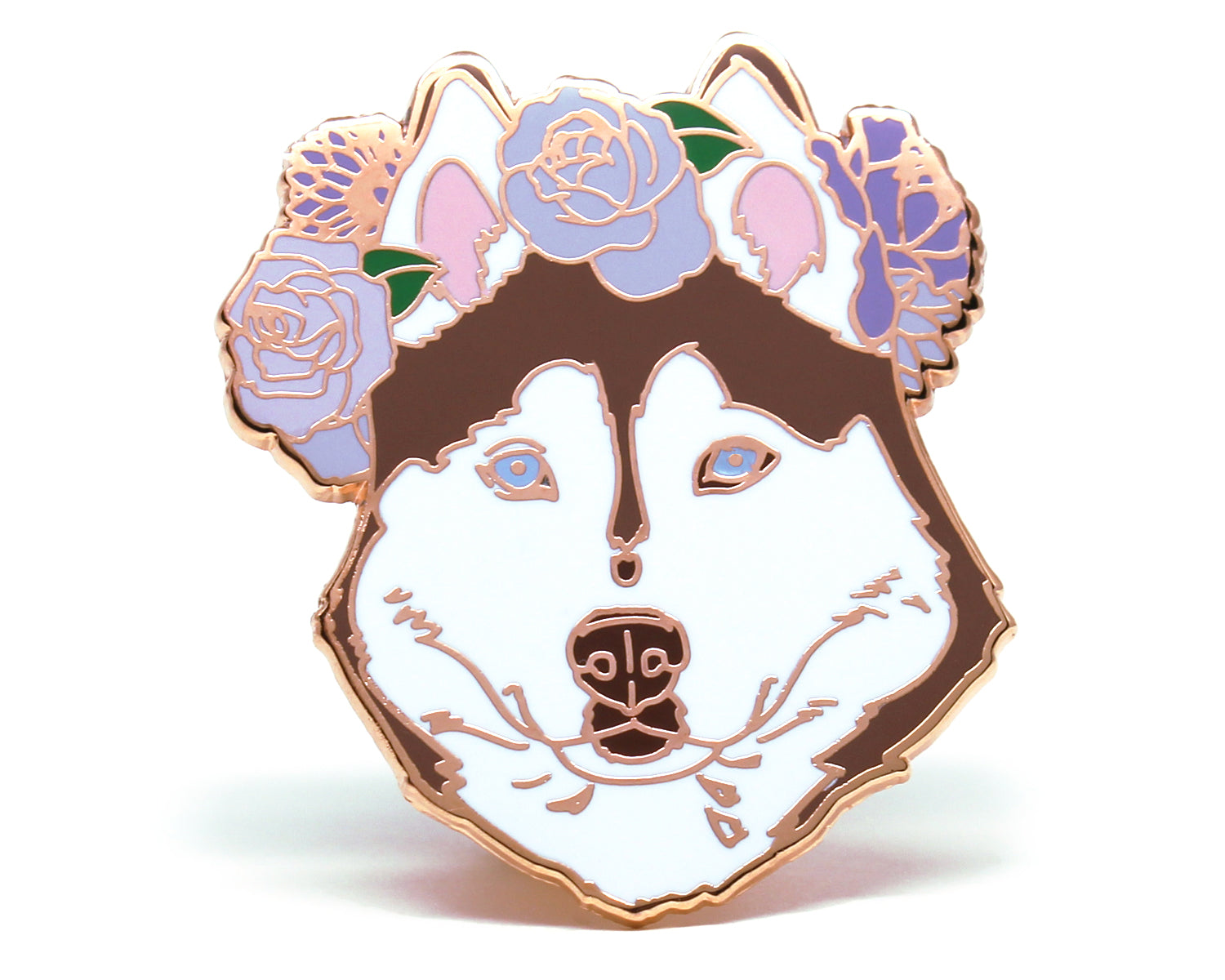 Red rose gold Husky Flower Crown Enamel Pin