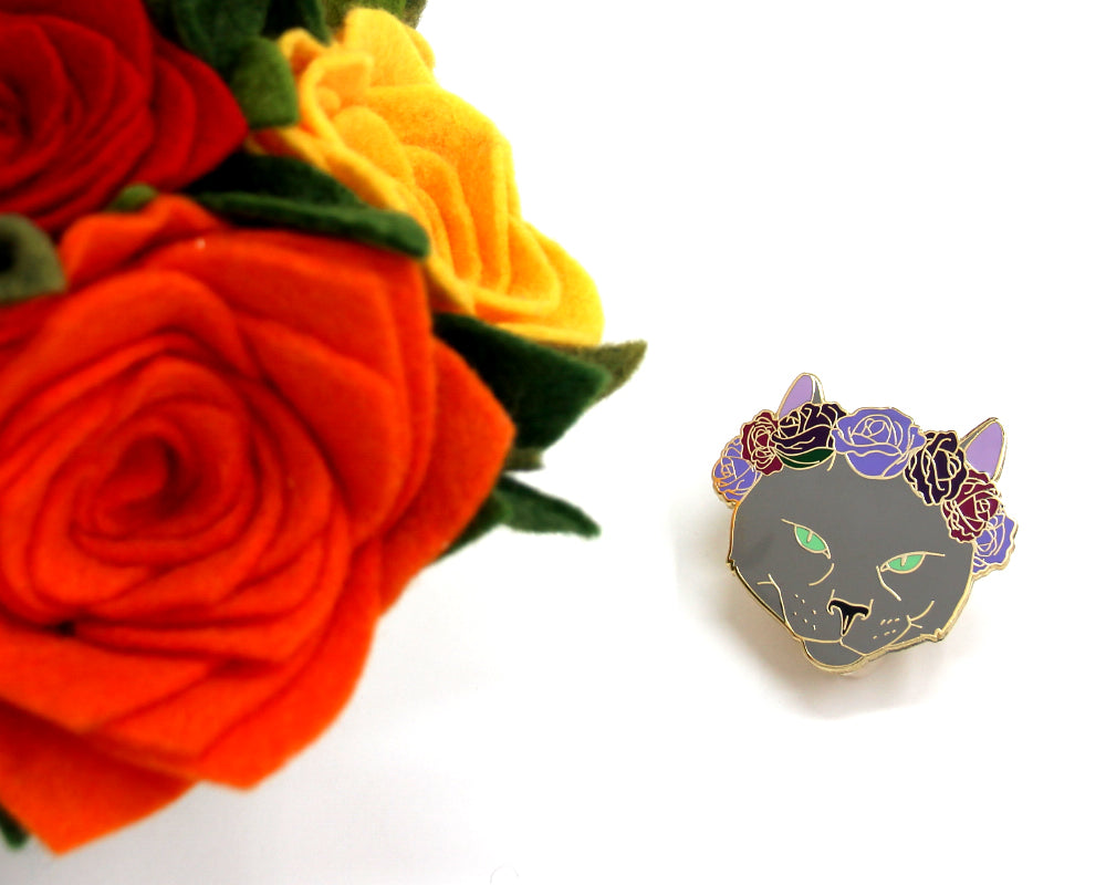 Russian Blue Cat Flower Crown Enamel Pin