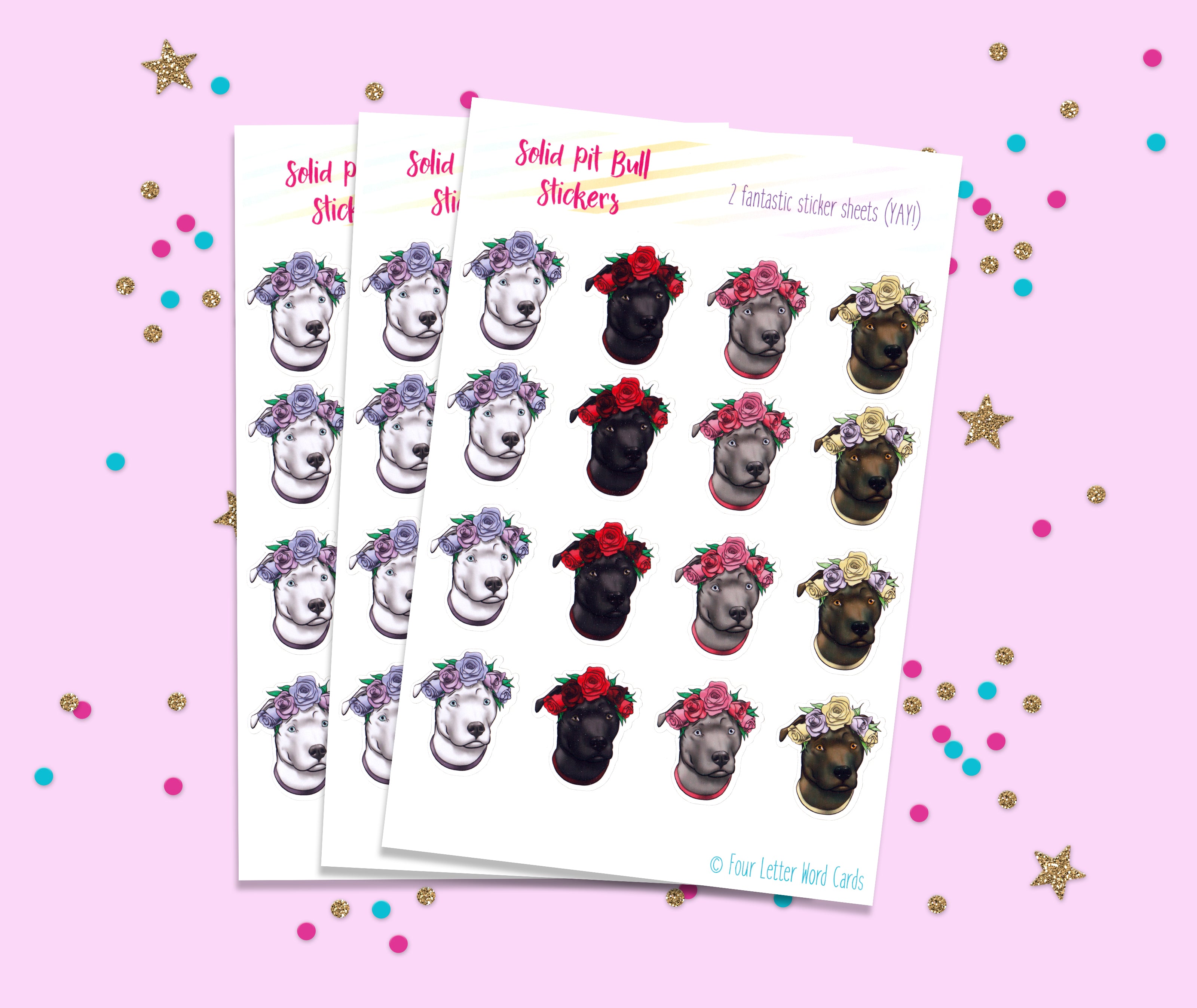 Solid Color Pit bull Flower stickers