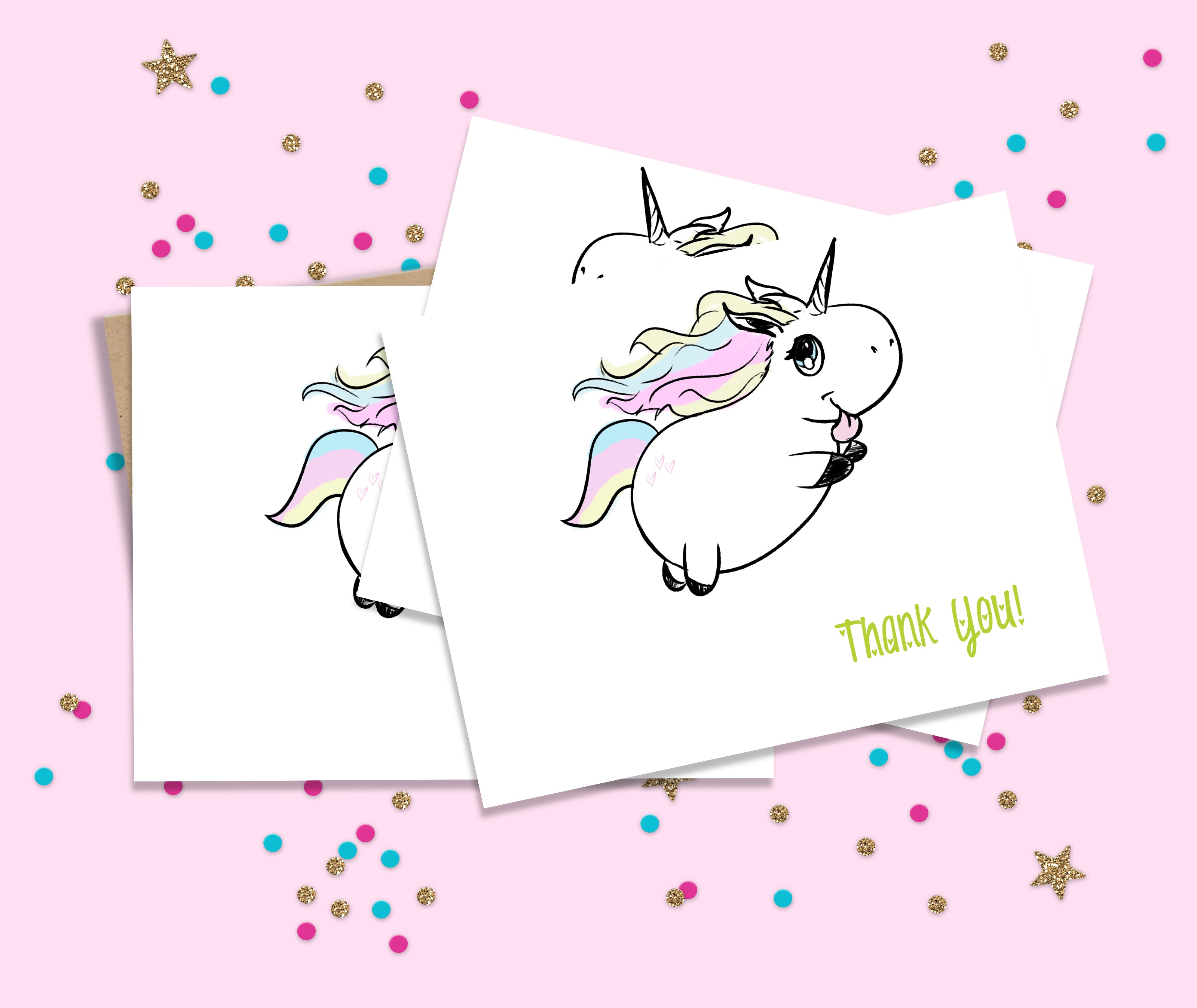 Happy Unicorn Thank You Card Set