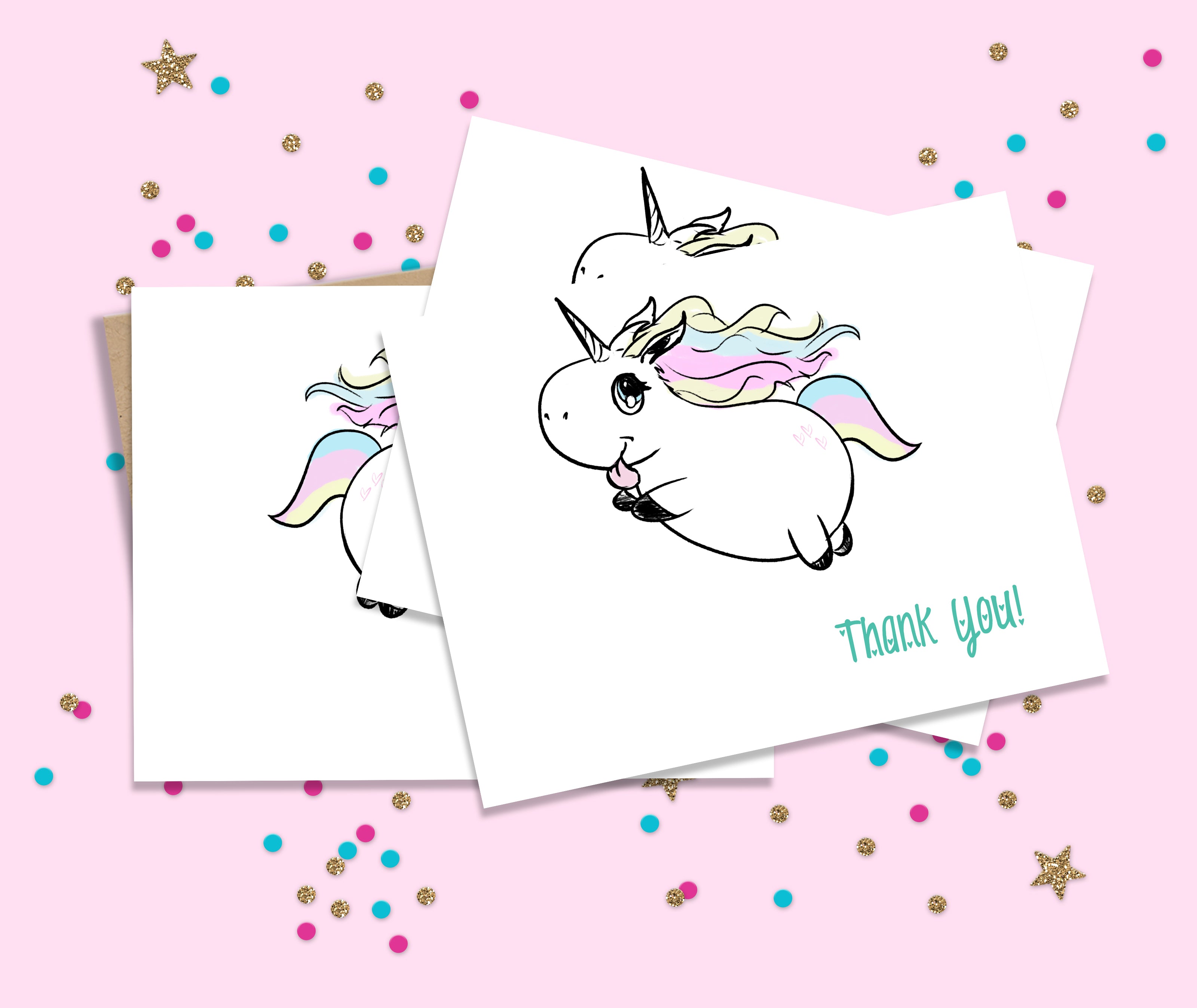 Happy Unicorn Thank You Card Set