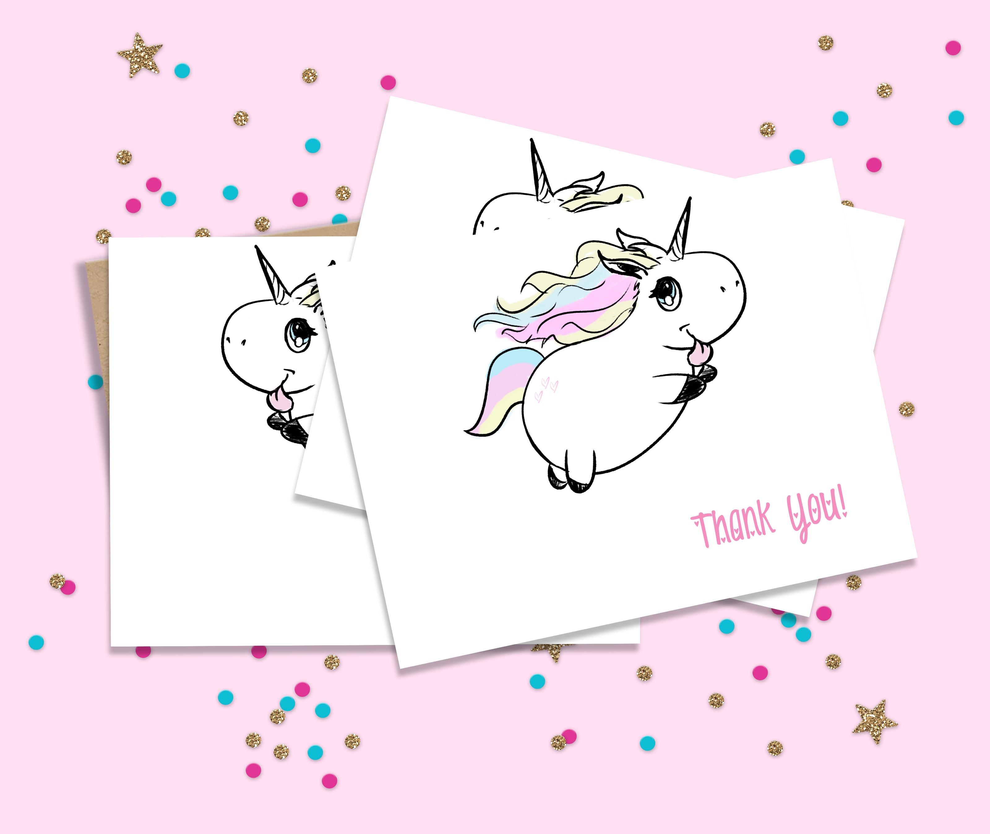 Happy Unicorn Thank You Card Set