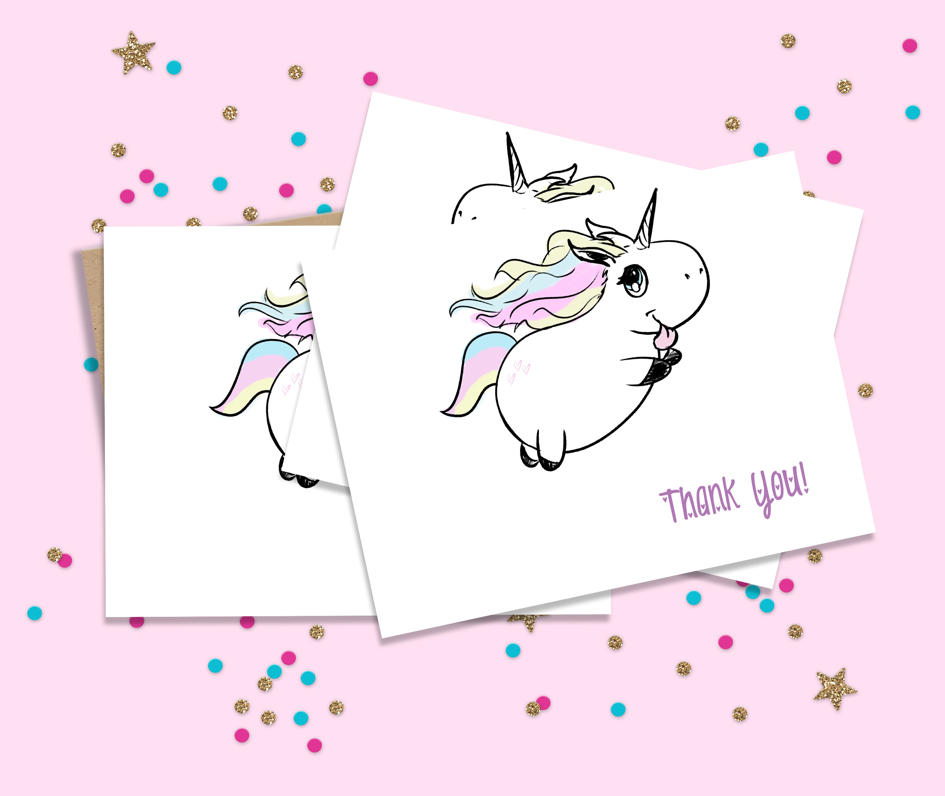 Happy Unicorn Thank You Card Set