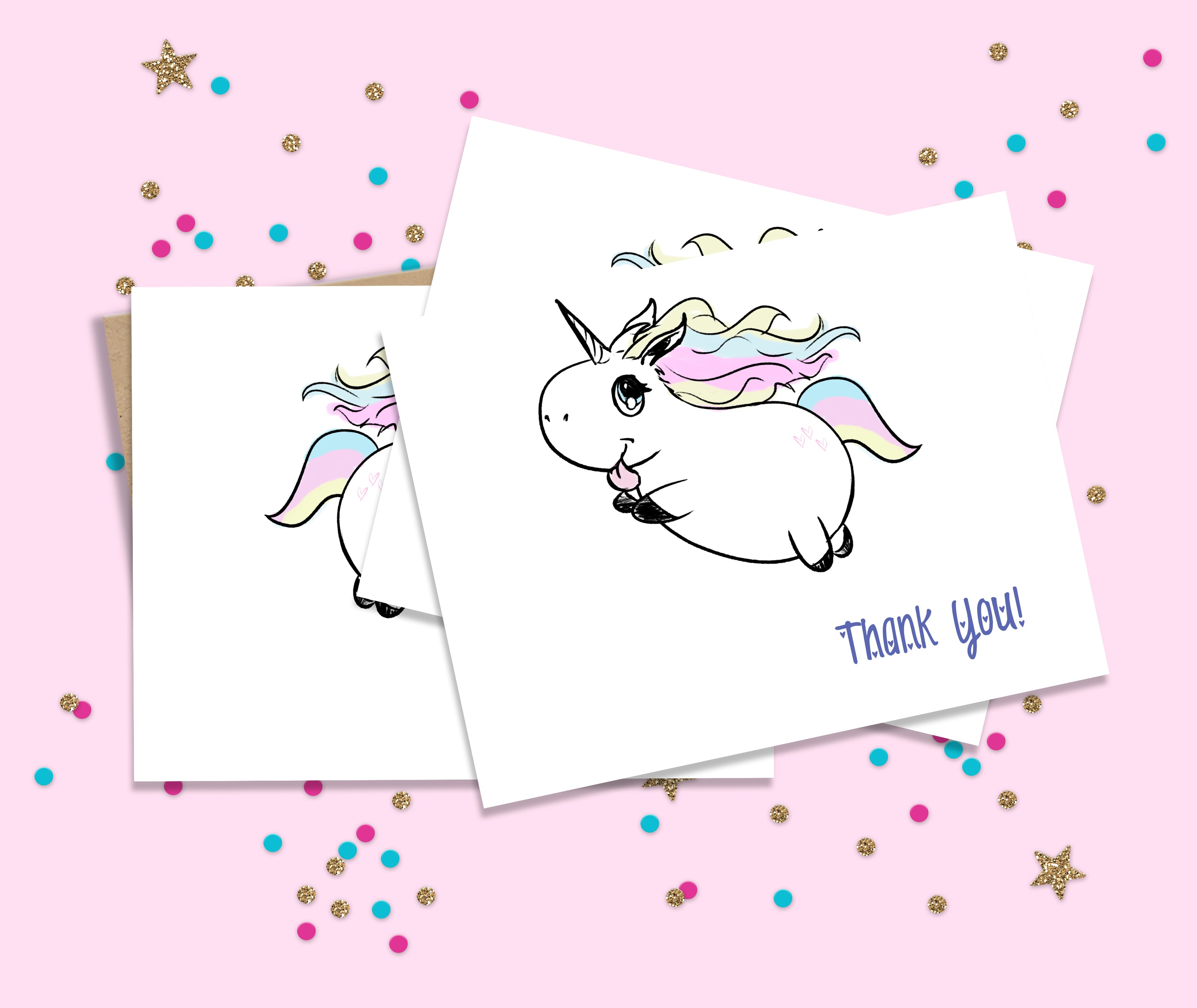 Happy Unicorn Thank You Card Set