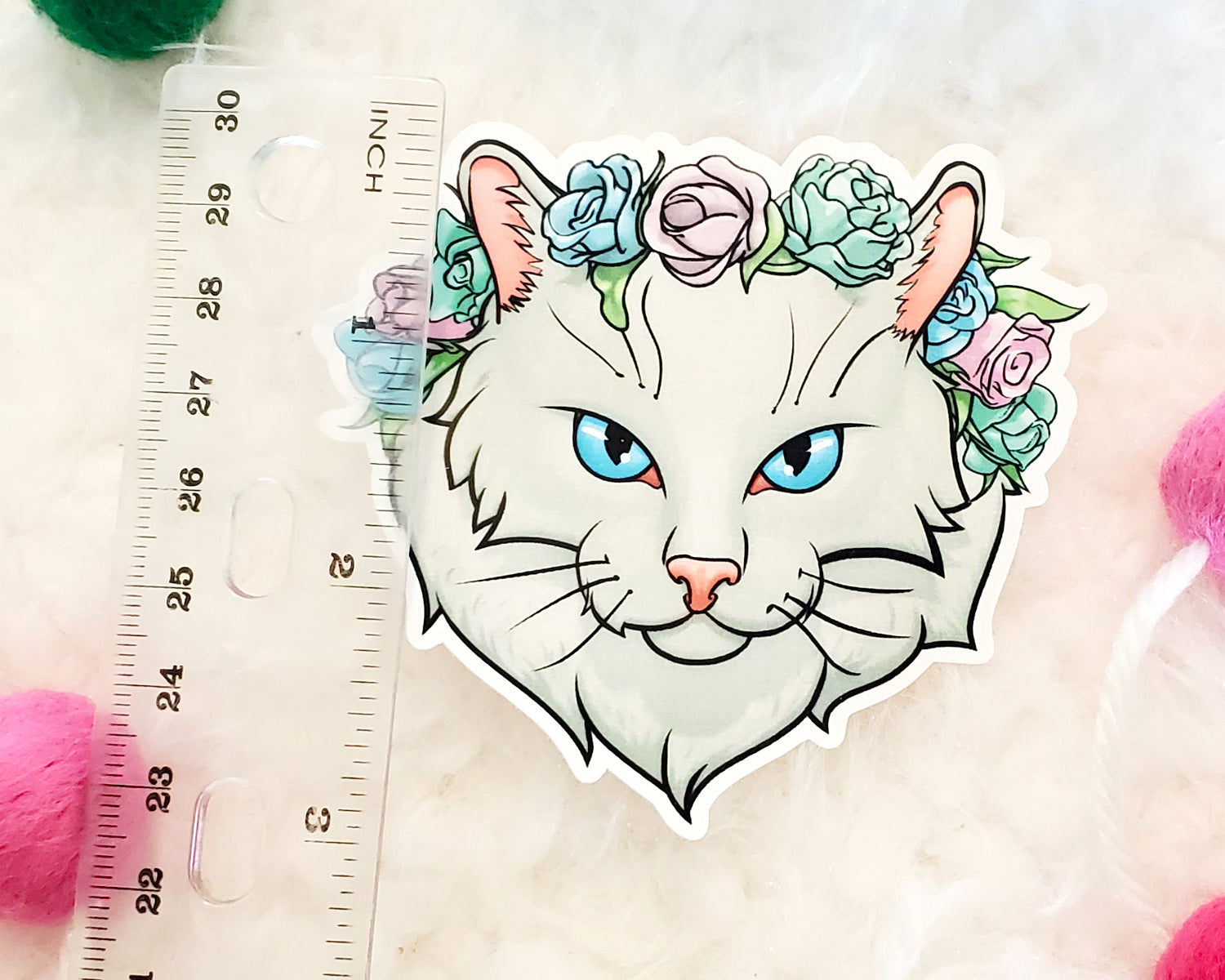 Long Haired Cat Vinyl Sticker - White