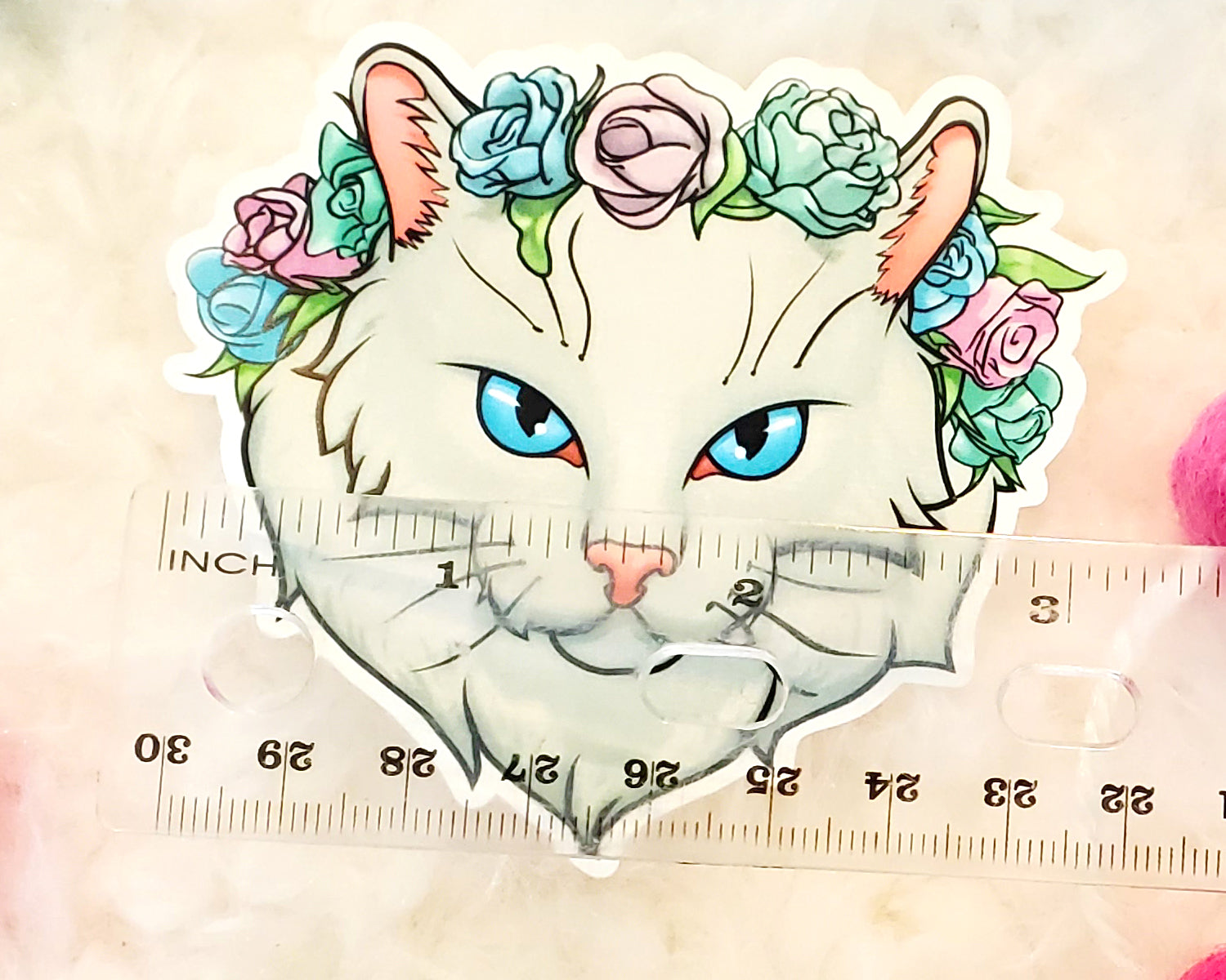 Long Haired Cat Vinyl Sticker - White
