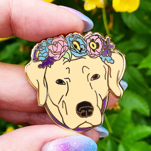 Yellow Labrador Retriever Flower Crown Enamel Pin