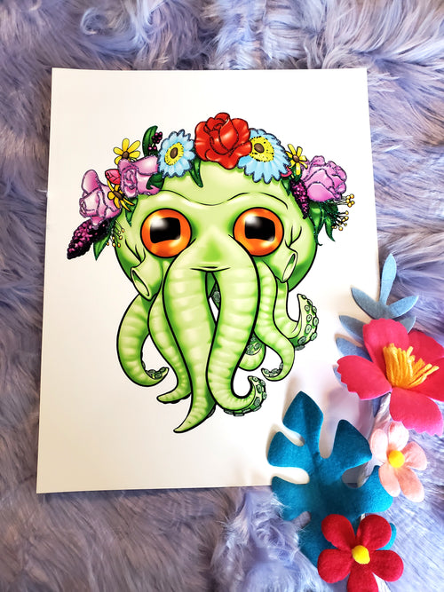 Cthulhu 11 x 14 Art Print - Hand Embellished with glitter