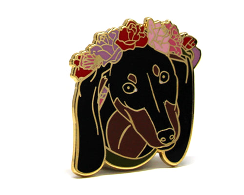 Dachshund Flower Crown enamel Pin