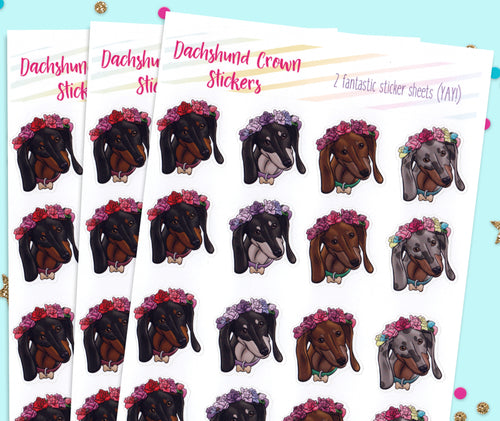 Dachshund Flower Crown Stickers