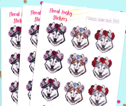 Husky Flower Crown Stickers