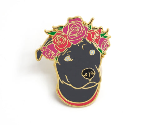 SECOND SALE Gray Pit Bull Flower Crown Enamel Pin