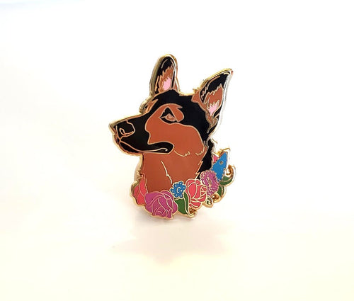 German Shepherd Flower Collar Enamel Pin